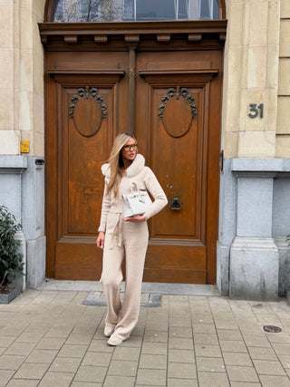 Ambere Beige cashmere & Wool Tracksuit Set