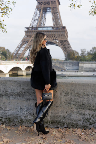 Helsa Black Cashmere fur coat