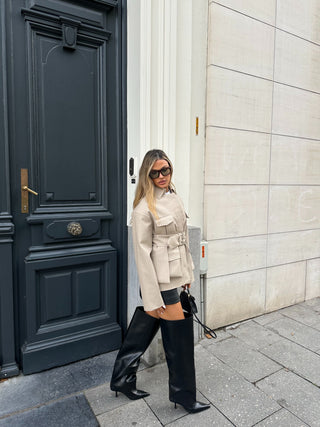 Èternelle cargo knitted leather jacket