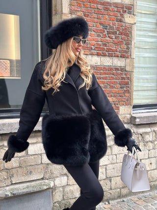 Fur hair band in Black