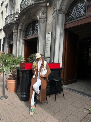 Lèe 100% Real Suede Leather Trench Coat Tan