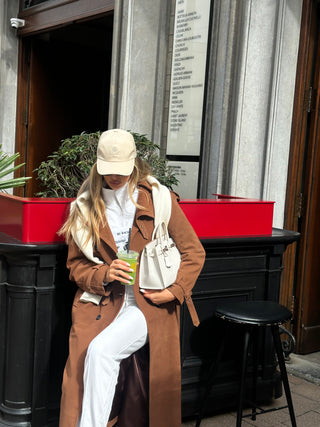 Lèe 100% Real Suede Leather Trench Coat Tan