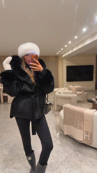 Fur hair band in White