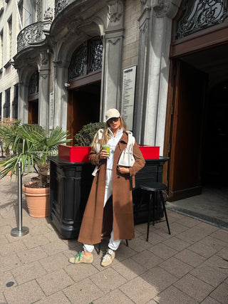 Lèe 100% Real Suede Leather Trench Coat Tan