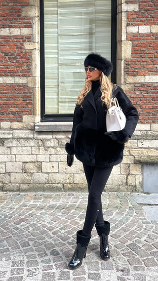 Helsa Black Cashmere fur coat
