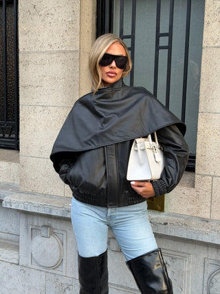 Jade leather jacket with leather scarf