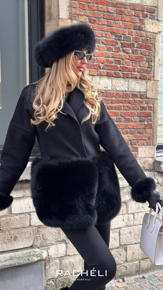 Helsa Black Cashmere fur coat
