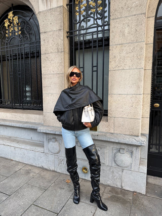 Jade leather jacket with leather scarf