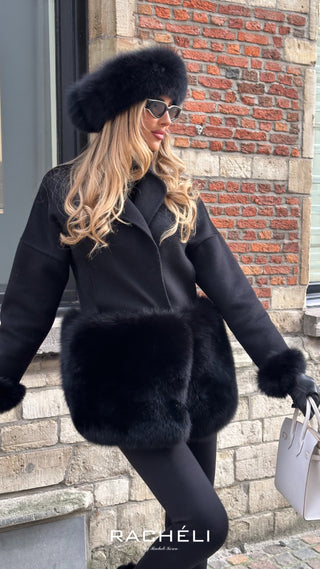 Fur hair band in Black