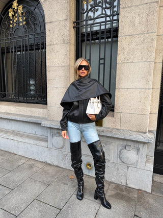 Jade leather jacket with leather scarf