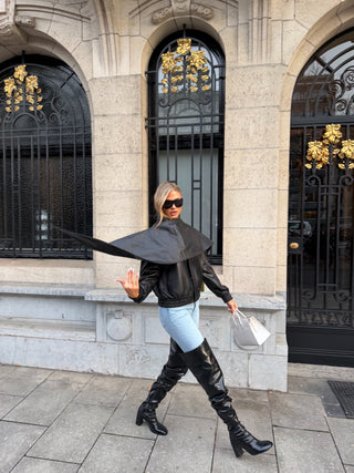 Jade leather jacket with leather scarf