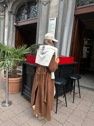 Lèe 100% Real Suede Leather Trench Coat Tan