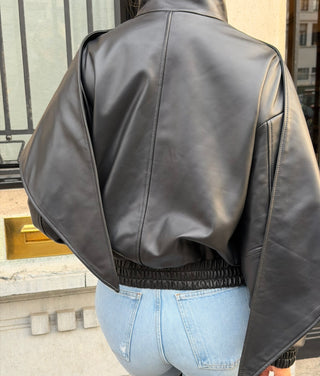 Jade leather jacket with leather scarf